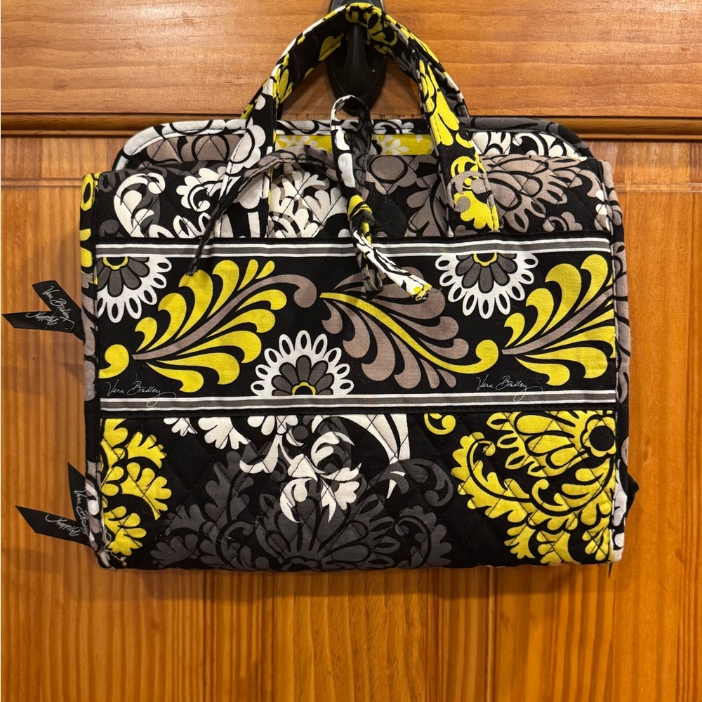 Vera Bradley Baroque Hanging Travel Cosmetic Jewely Organizer Black Yellow